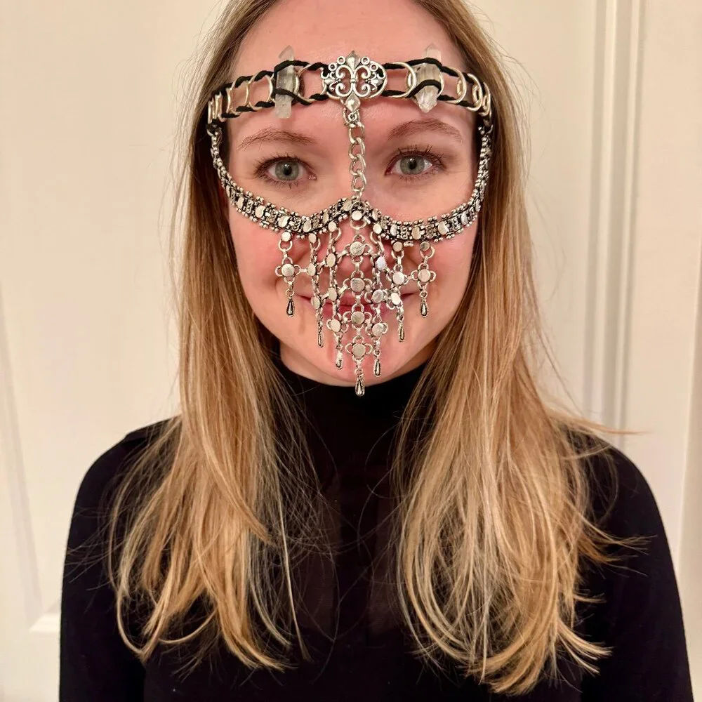 Silver Face Jewelry Mask Arabic Style Belly Dance Burning Man Festival Halloween
